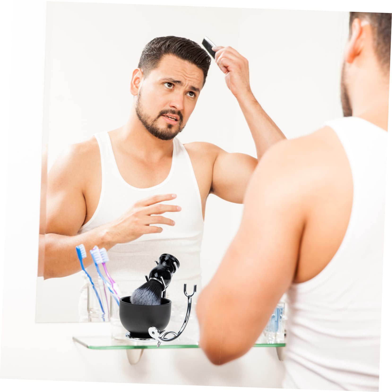 UKCOCO Pennello e Ciotola da Barba Kit da Barba per Uomo Supporto per Pennello da Ciotola per Baffi