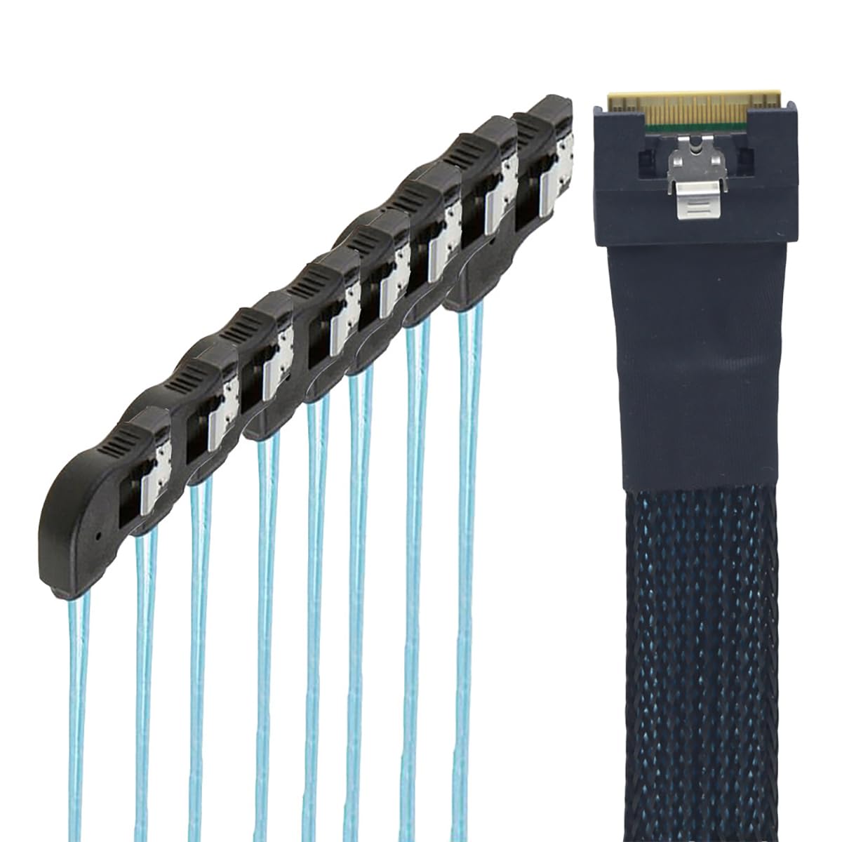 Slimline 4.0 SFF-8654 8i do 8X kabel kątowy SATA, pełna osłona, konstrukcja zapobiegająca błędom, szybki kabel do transmisji danych do serwera 24 Gb/s, kompatybilny z kontrolerem RAID, stacja