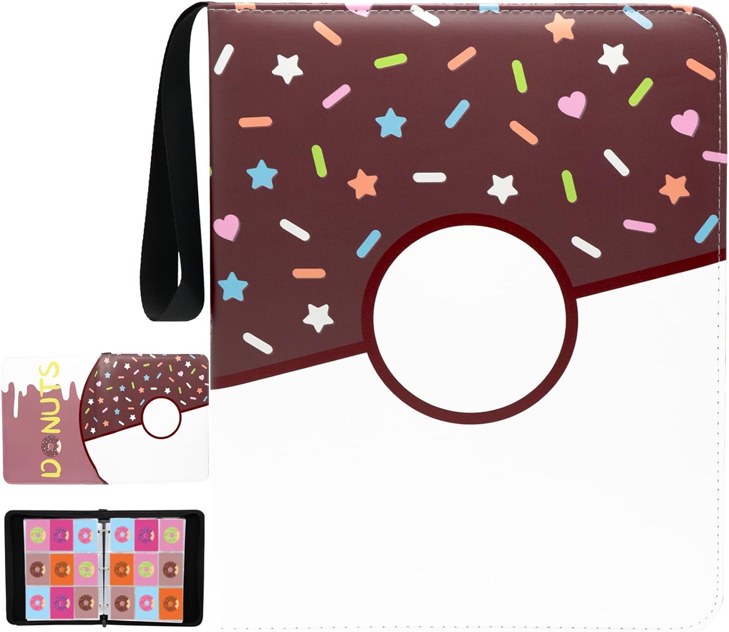 9 Pocket Card Binder 900 Card Holder Album, Pink Donut Trading Cards Holder Zipper Binder for Girl Teen Collection (Blue Donut, 900 Pocket)