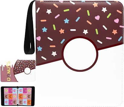 9 Pocket Card Binder 900 Card Holder Album, Pink Donut Trading Cards Holder Zipper Binder for Girl Teen Collection Choco Donut, 900 Pocket