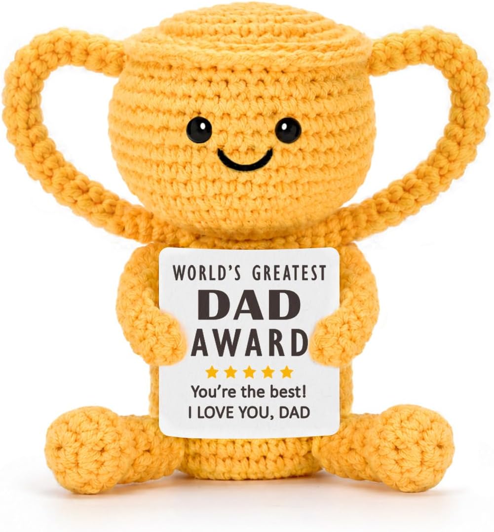 Dad Birthday Trophy Award Gifts from Daughter Son Wife Best Dad Ever | Gifts for New Step Bonus Dad Christmas, I Love You Gift for Dad Men Daddy Father in Law Papa, Handmade Trophy Award Crochet