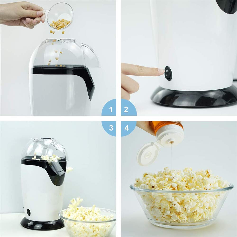 Macchina elettrica per Popcorn ad Aria Calda, con Coperchio Rimovibile, Macchina per soffiare Il Mais, Adatta per l'uso Domestico in Cucina, Senza Olio, Ideale per i Bambini, Bianco