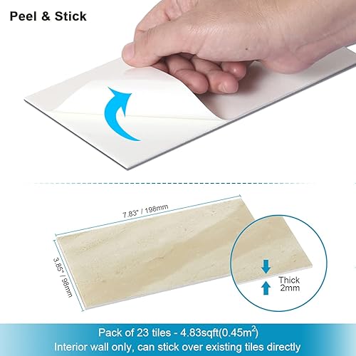 Miniatura 6 de BeNice - Azulejos imitación de mármol con adhesivo al reverso para baño, cocina de 4 x 8 (23 azulejos)