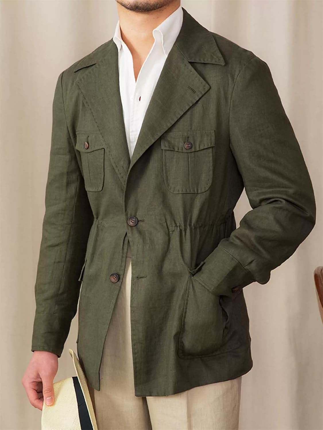 Summer Linen Jacket Lightweight Casual Sport Coats for Men Slim Fit Two Buttons Blazer for Business Wedding