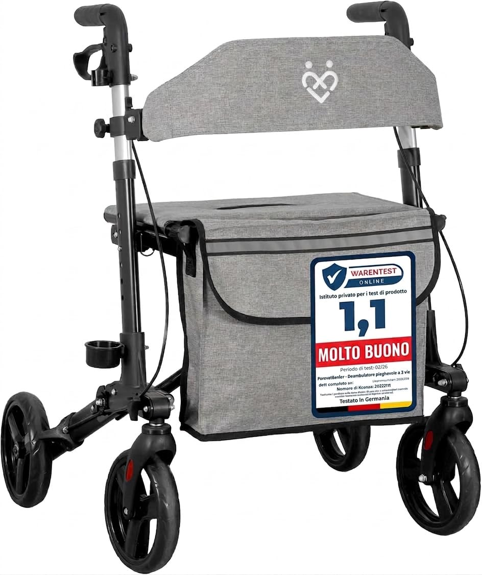 Rollator Deambulatore Leggero 7,2kg, Pieghevole in 3 Mosse