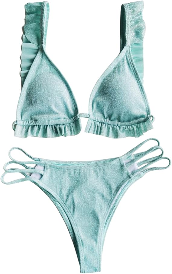 Amazon Swimsuits のビキニ水着の2ピースファッションセクシーな色のフリルスプリット入浴スーツチェストパッド CM