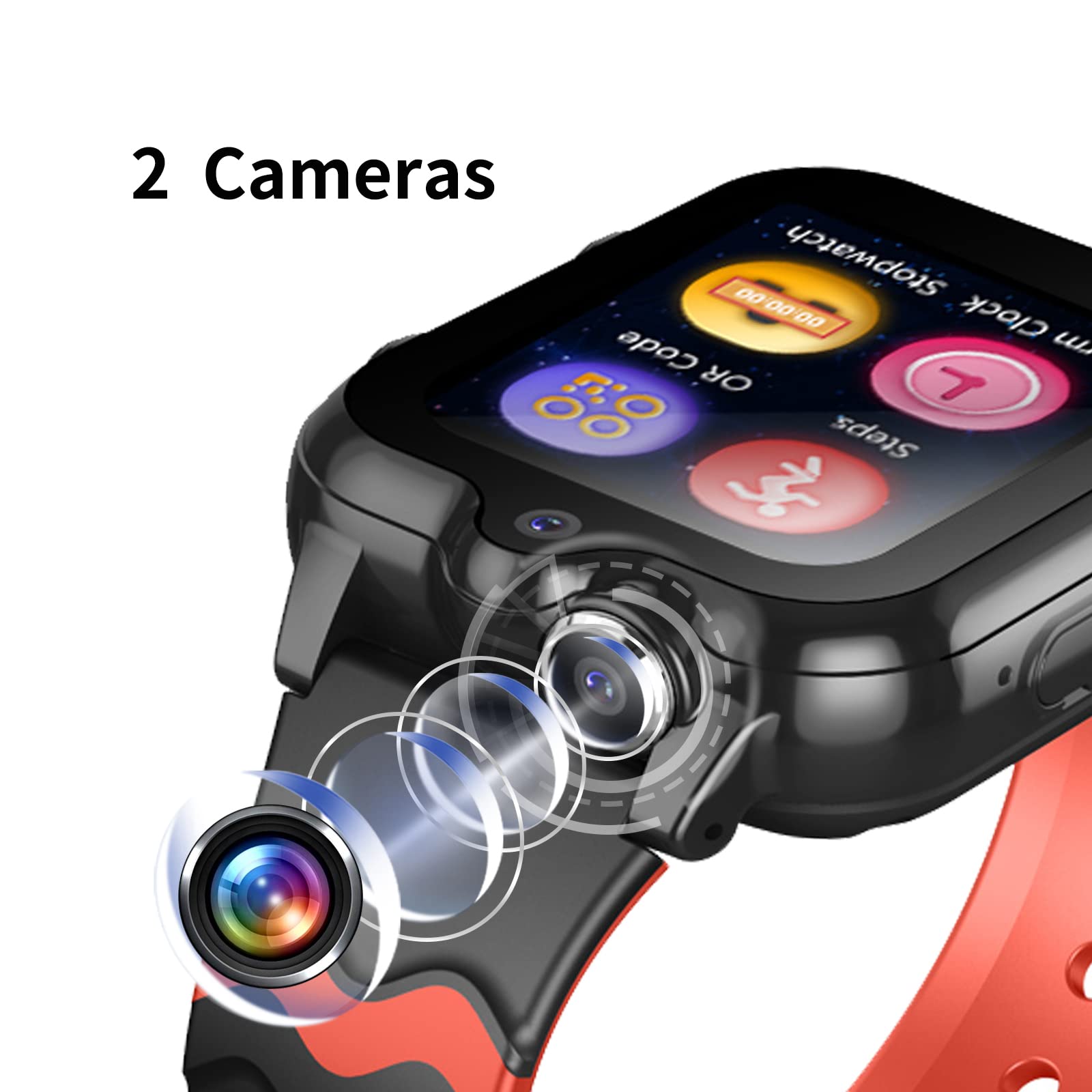 Montre Connectée Enfant Garçon Fille GPS 4G avec WiFi Appel Vidéo SOS 2 Caméras Etanche SMS Réveil Chronomètre Mode Classe Rejeter Appel Inconnu Musique Lecteur Vidéo Longue Durée de Veille