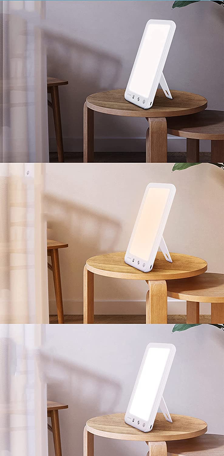 Lampe De Luminothérapie, 10000 Lux Lampe SAD, Avec 3 Modes De Couleur 5 Niveaux De Luminosité, ​Avec 4 Fonction De Minuterie Contrôle Tactile Portable Boîte À Lumière Mince,Blanc