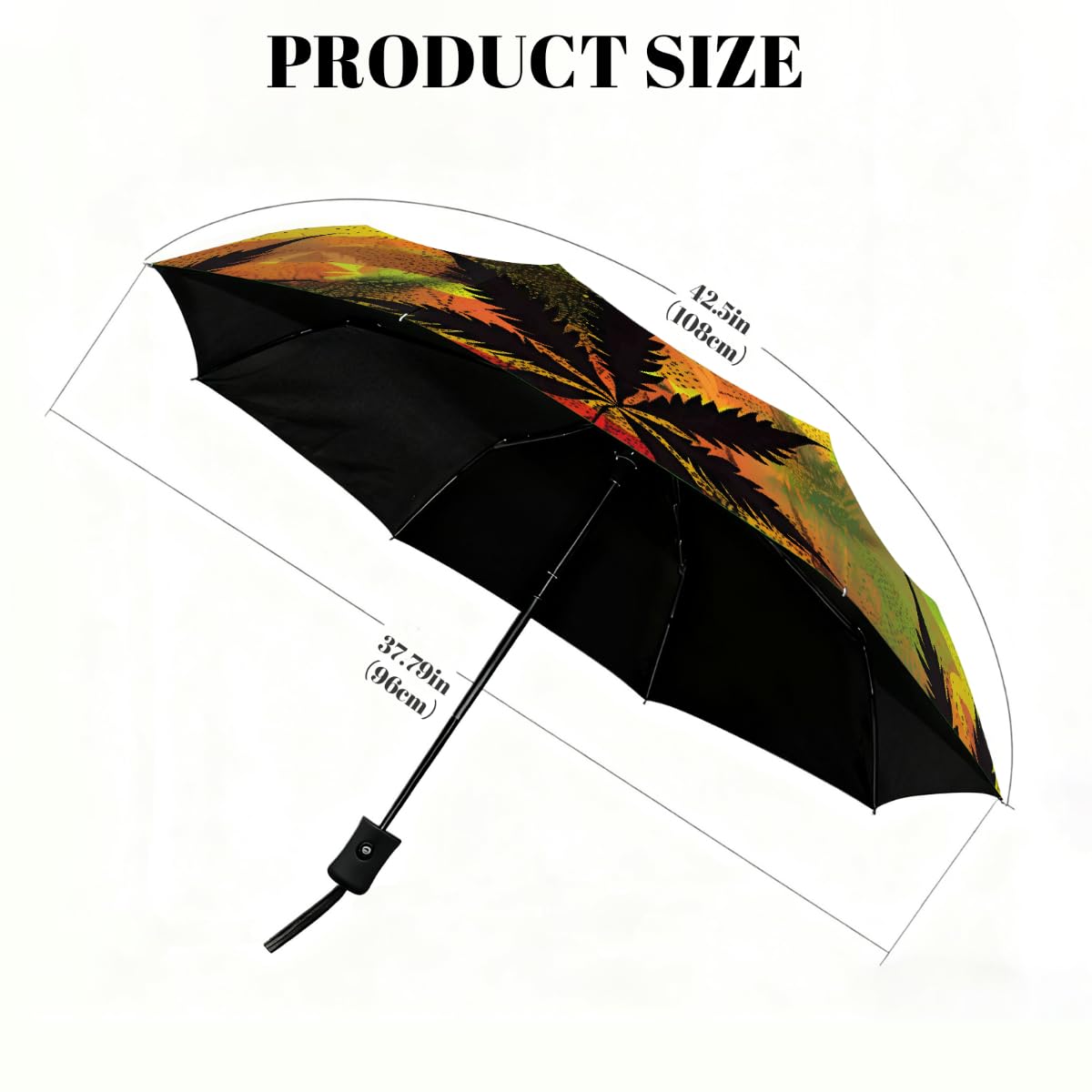 Ombrello pieghevole da viaggio Rasta con foglie di cannabis, compatto, antivento, impermeabile, con protezione UV, rivestimento nero, leggero, 8 costine, portatile, per pioggia e sole