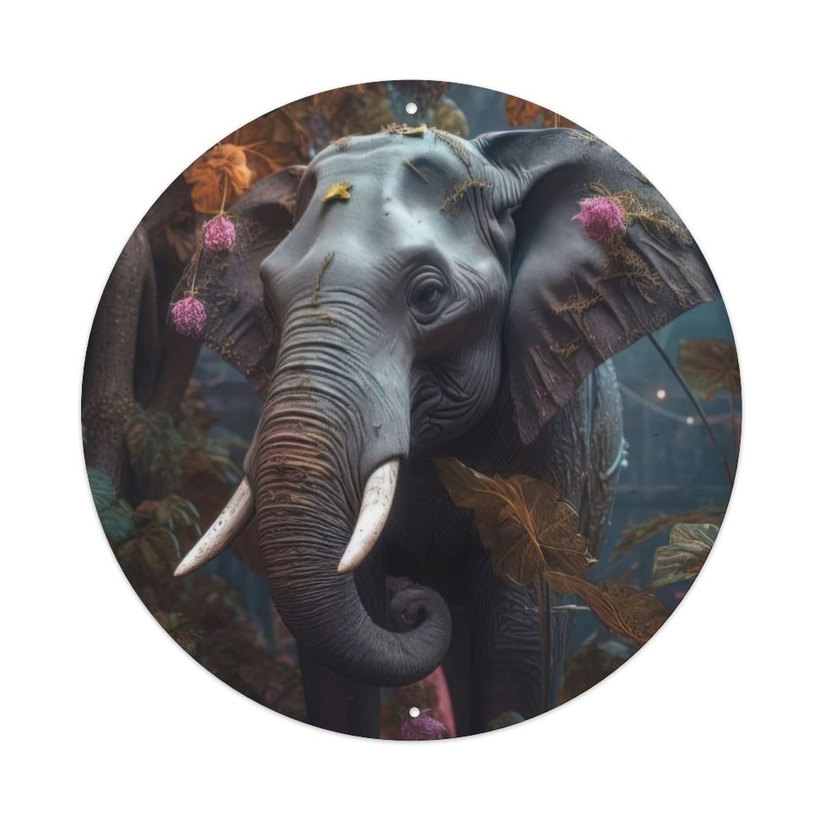 Animal Artwork Elephant Walking in The Forest Vintage Metal Tin Sign Plaque Wall Decor for Cafe, Club Bar, Office, Garden Metal Poster 8x8Inch