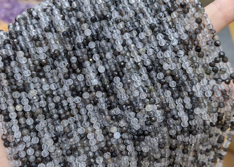 Perles en pierre précieuse rutile noire 2mm haut de gamme pour l'art de la bijouterie
