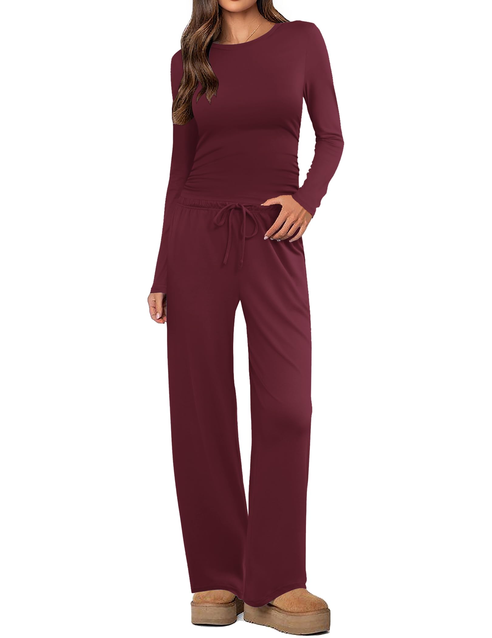 Ekouaer Women's 2 Piece Set 2026 Ruched Side Lounge Set with Pockets