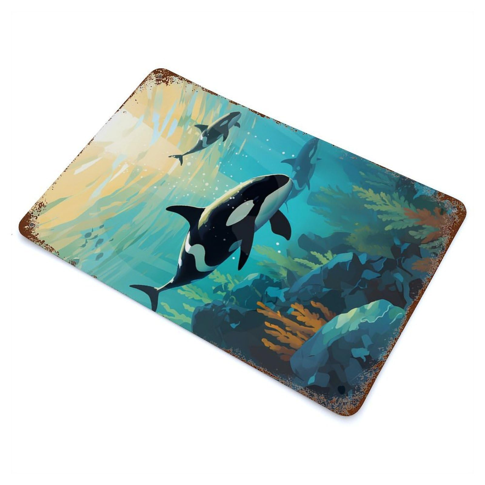 The Flock of Orca Vintage Rust Metal Sign 11.8"x7.9", for Basement, Hobby Room And Garage Decor, Farmhouse Wall Decor