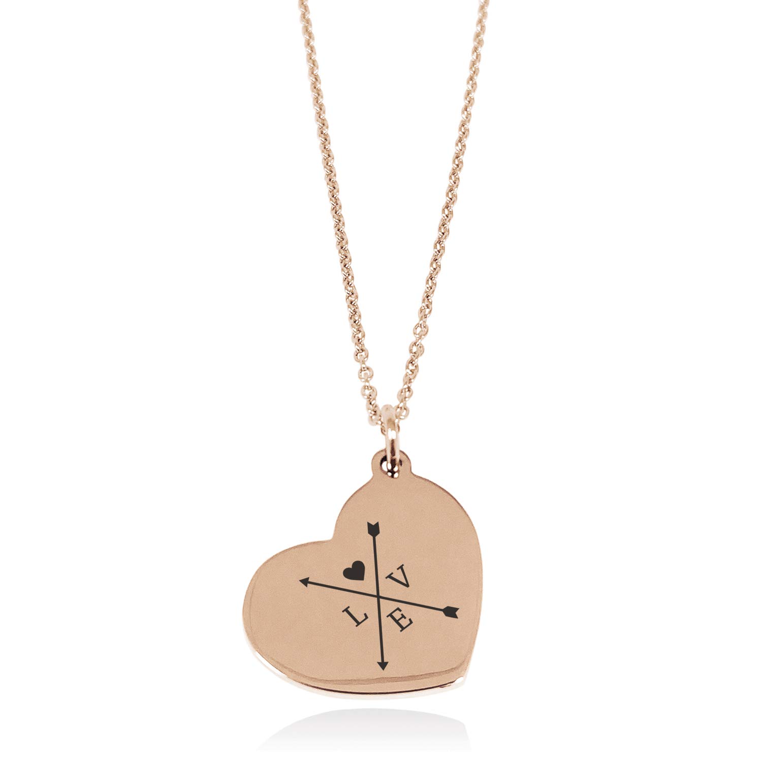Tioneer Rose Gold Plated Stainless Steel Heart Love Arrow Compass Floating Heart Tag Charm Pendant Necklace