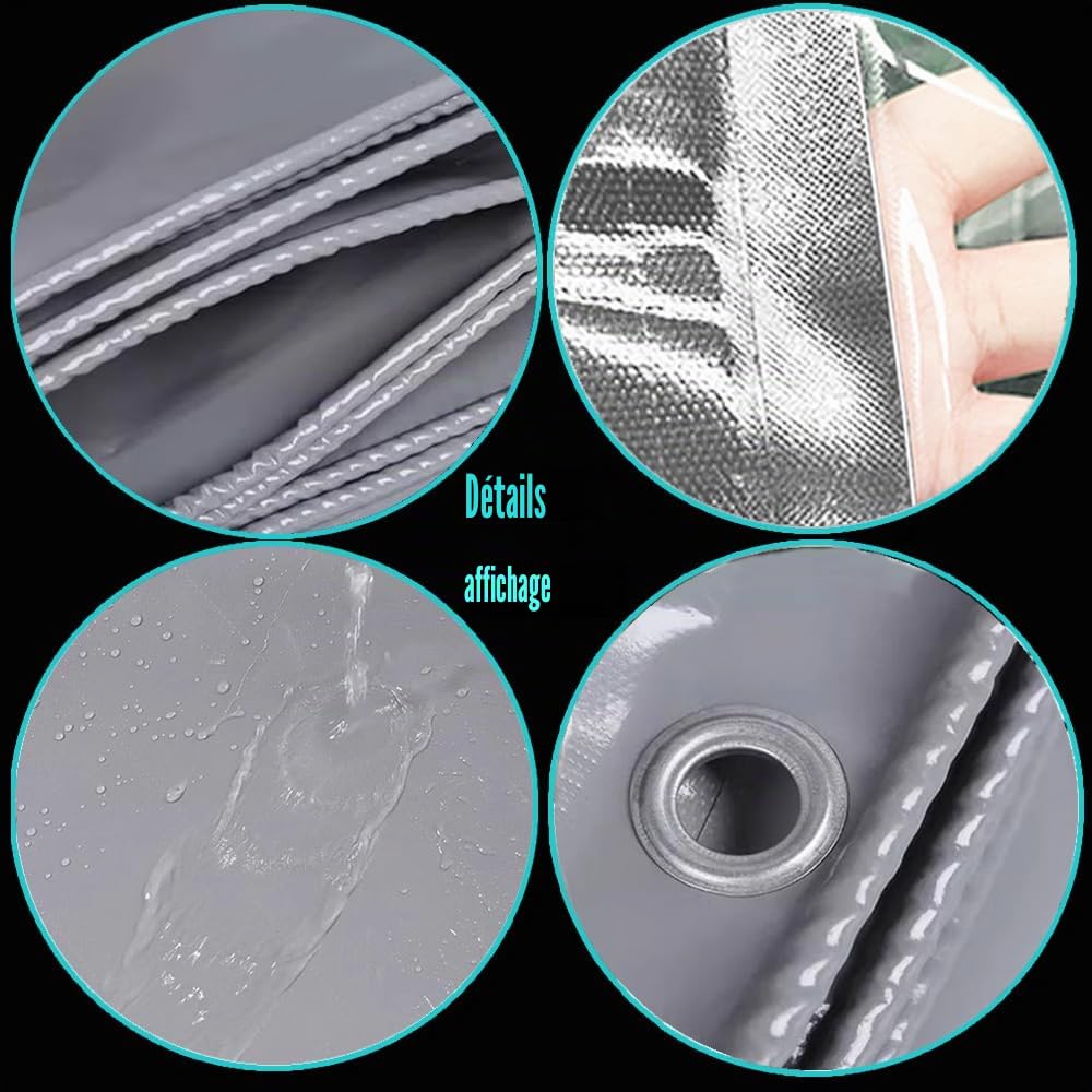 Rideaux de séparation Transparents avec œillets, en PVC - 0,5 mm - pour Pavillons, pergola, balcons, Jardins, Garage, Potence - 2 x 2,2 m (H x L) - Gris - avec 1 Fermeture éclair
