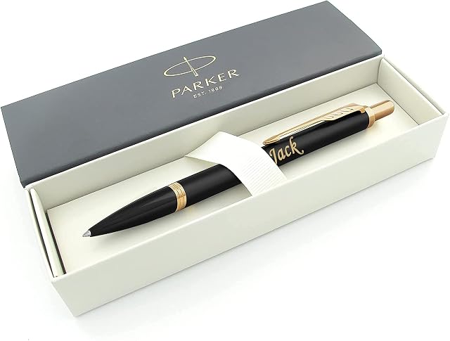 Personalised Engraved Parker Urban Premium Ballpoint Pen - Muted Matte Black with Gold Trim Medium Tip - Gift Boxed - Gifts for Men and Women - Enter Your Custom Engraving
