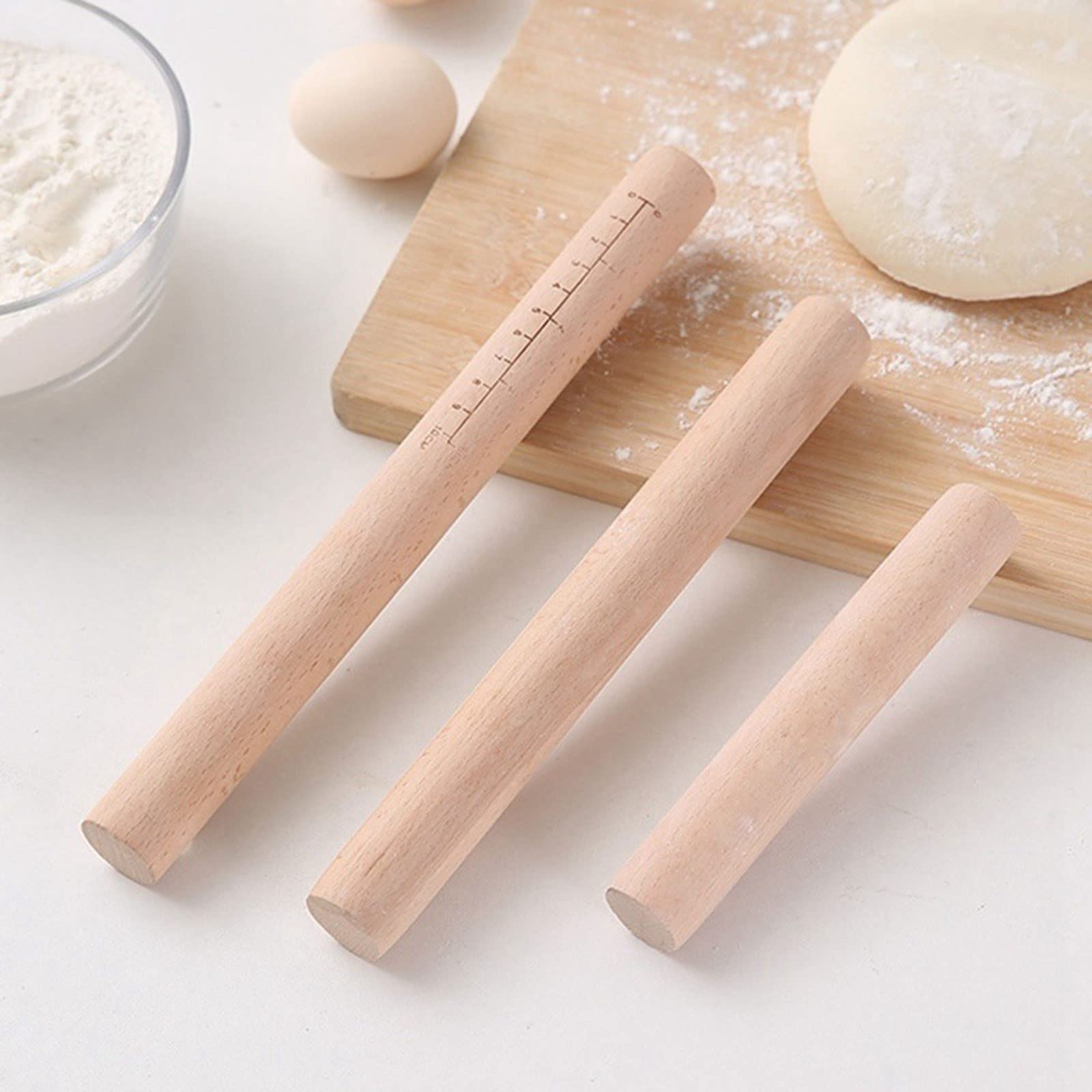 Rodillo para Hornear Fideos Pizza Pastel Masa pastelería Rodillo 16 cm/25 cm/30 cm Rodillo de Madera con Escala Galletas Herramienta para Hornear Galletas Rodillo Antiadherente
