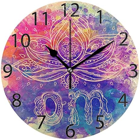 ALAZA Boho Ethnic Yoga Lotus Round Wall Clock, Silent Non Ticking Oil Painting Home Office School Decorative Clock Art