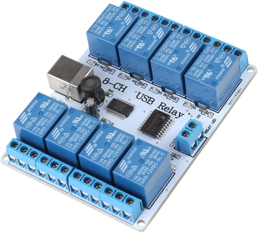8-Channel 12V DC Type B USB Relay Panel Module Controller for Automation Robotics Multi-Way Packaging
