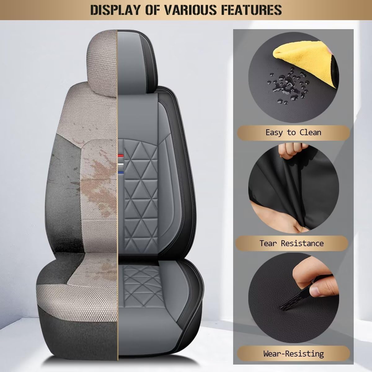 DISUTOGO Front Seat Covers Fit for GMC Canyon 2015-2025 Waterproof Faux Leather Canyon Car Seat Covers Compatible with Airbag Automotive Seat Protector (2 Front Seats, Black&Grey)