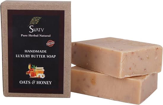 Soap Oats & Honey - Best Exfoliating Bar, Traditional Ayurvedic Herbal Soap For All Skin Type - 125 Grams x 2 Bars