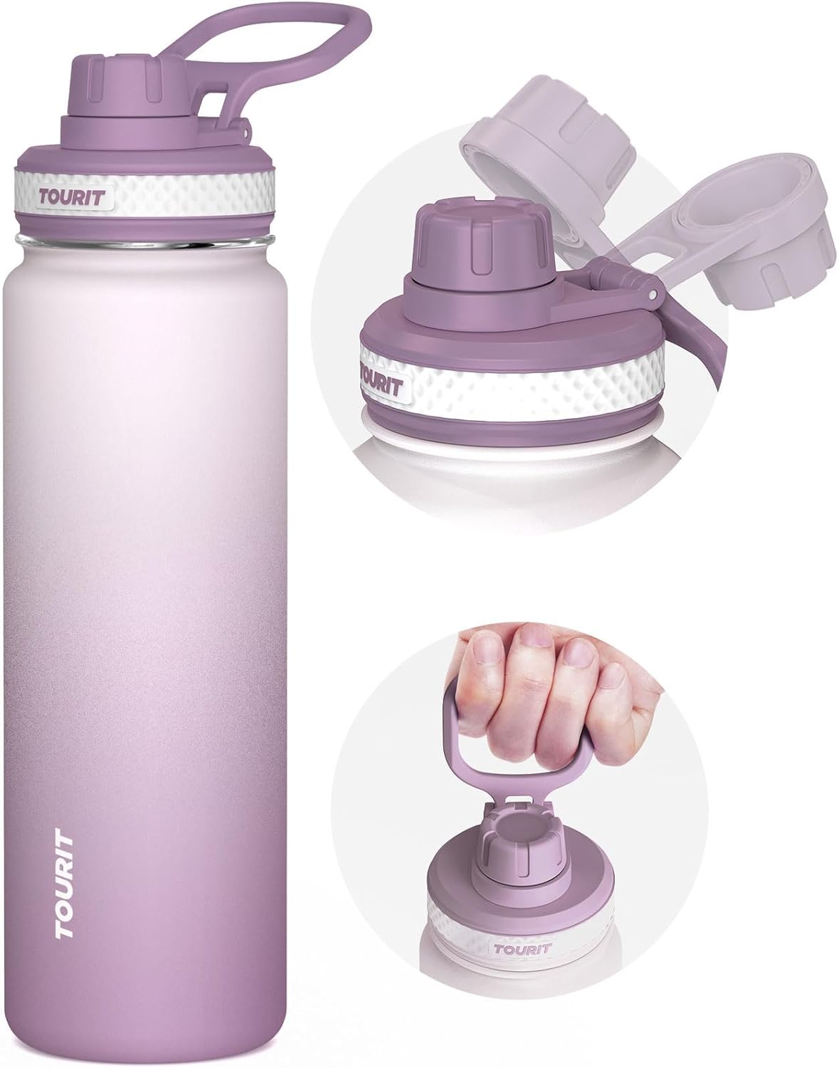 TOURIT 24 oz Insulated Water Bottle, Stainless Steel Water Bottles With Handle, Double-Wall Vacuum Sports Water Bottle, BPA Free Leakproof Water Bottle, Mist Purple