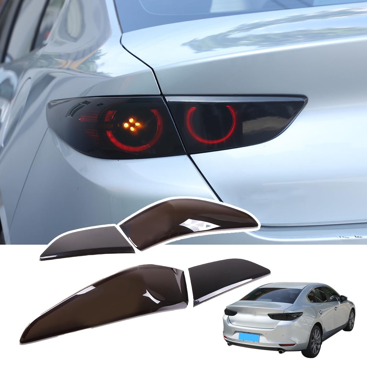 similar,incomplete)))ABS Car Exterior Taillight Protection Cover Accessories for Mazda 3 BP 2020 2021 (Sedan Version Auto Rear Tail Lamp Protector Frame Trim