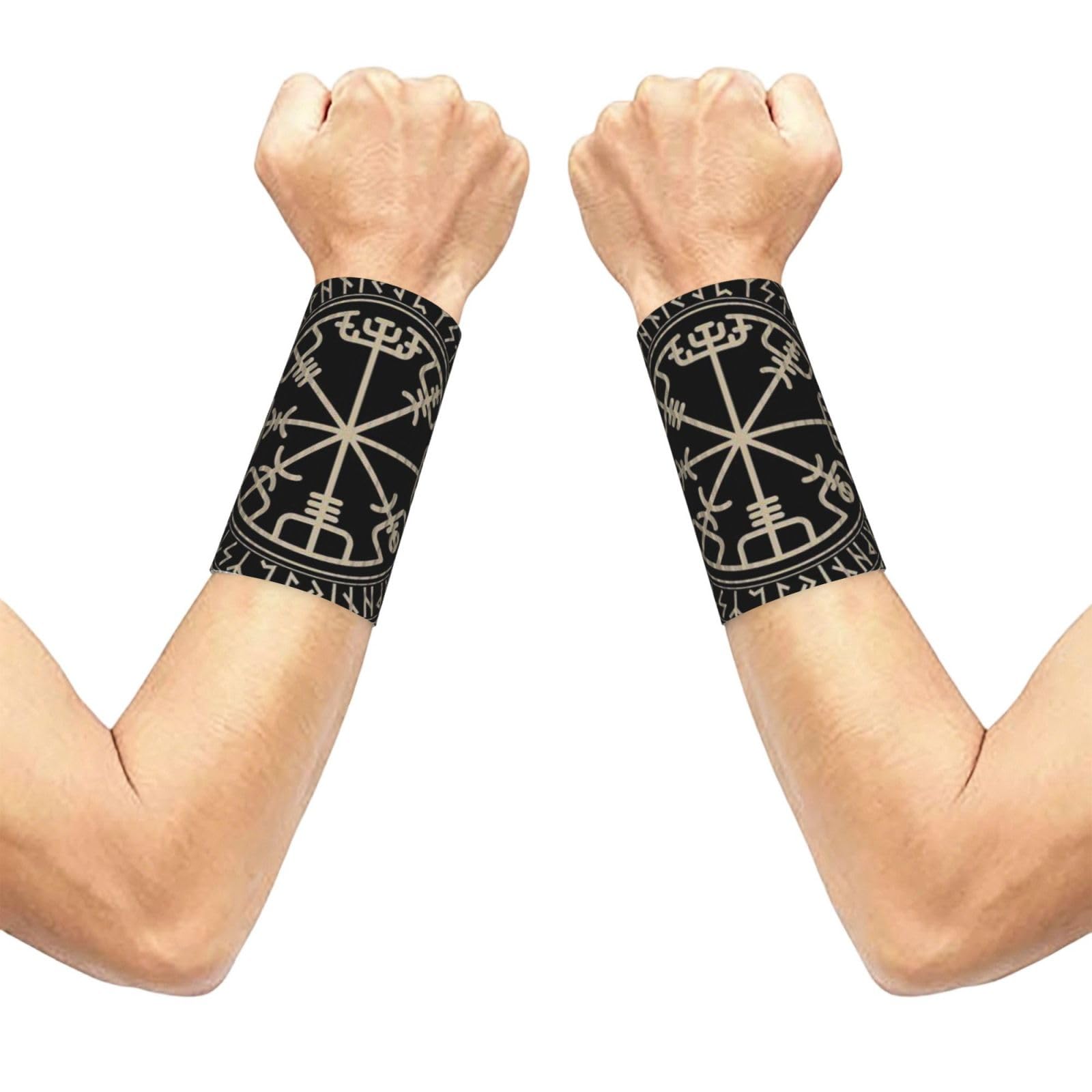 Magical Design Norse Runes Compass Sports Wristbands for Men Women Elastic Sweatbands for Basketball Tennis Gym Workout Running Fitness Athletic Wrist Bands