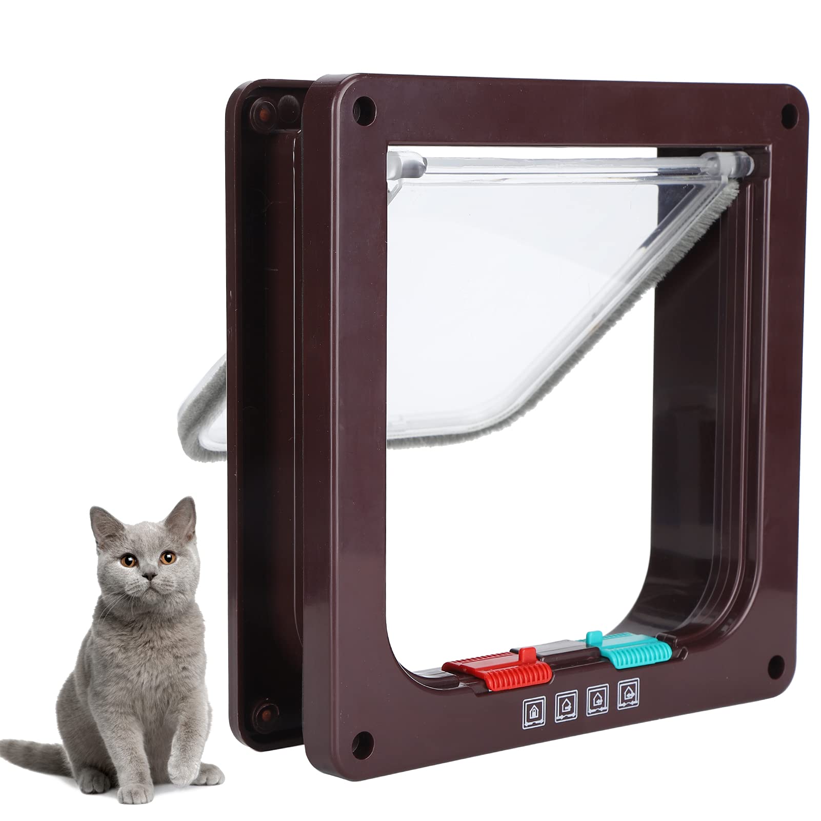 Pet Flip Door, 4 Switching Modes Cat Flap Door Plastic Exquisite with Screw for Indoor and Outdoor for Household (M)
