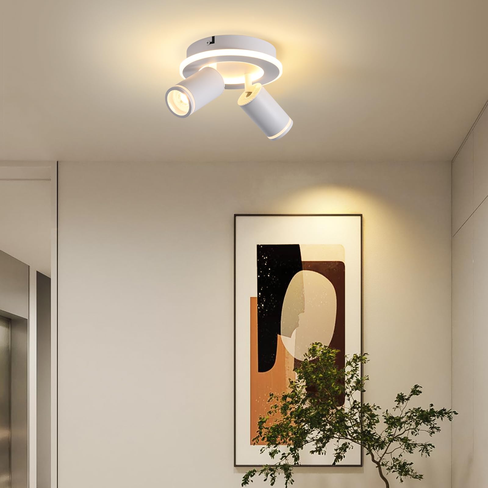 Deckenleuchte 2 Flammig LED Schwenkbar 350° Rund Deckenstrahler 15W+2x5W GU10 3000K Warmweiß Modern