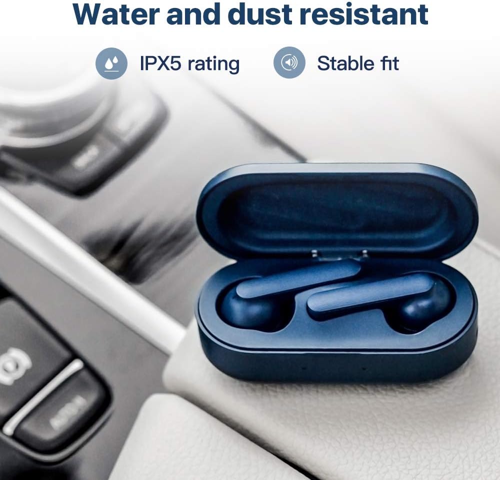 Wireless Earbuds TicPods Free True Bluetooth Earbuds with Charging case, Water Resistant, Clear Crisp Audio in Both Ears, Noise isolating- Navy