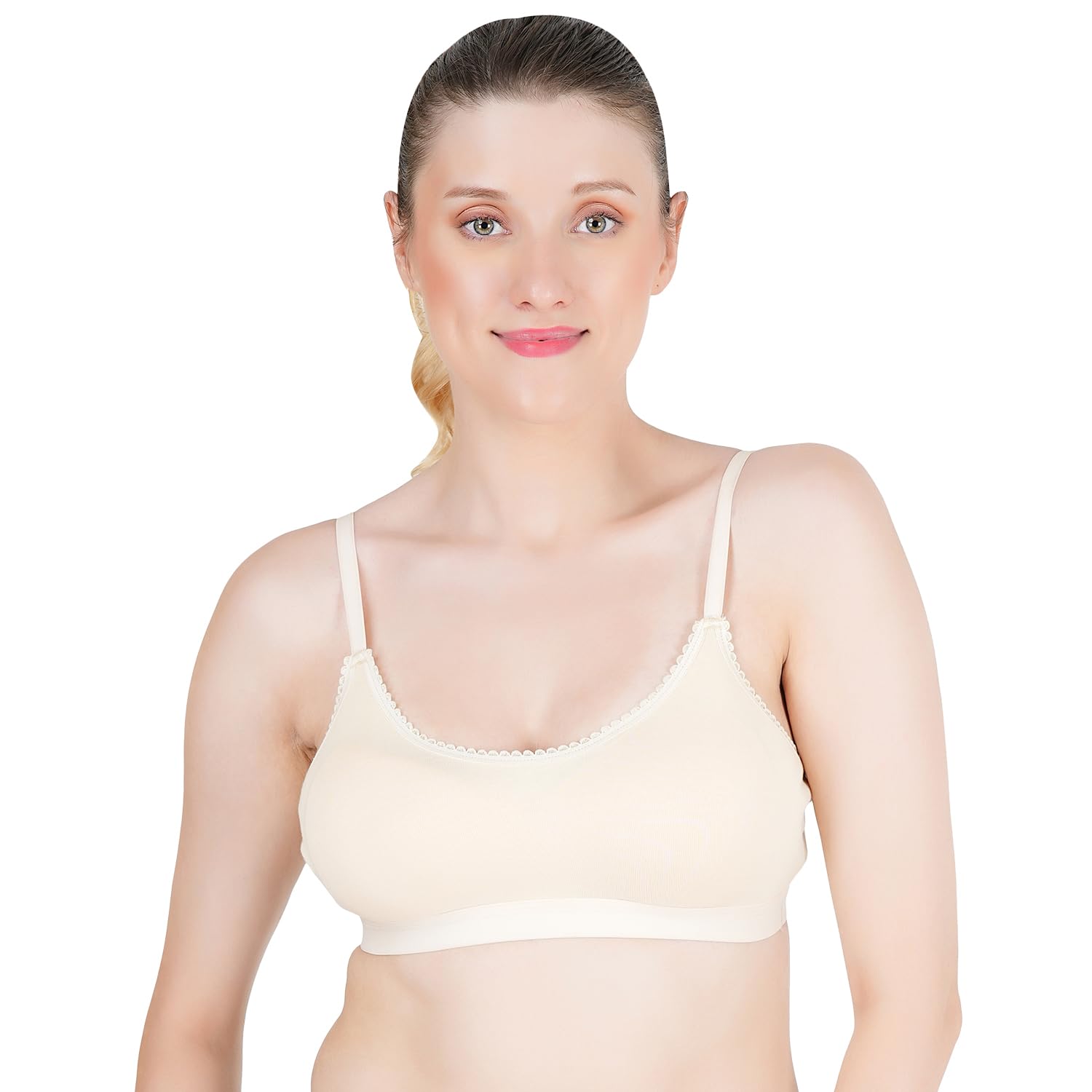 tweens Women's Slim Strap Stretch Cotton Removable Pads Slip-on Wireless Full Coverage Medium Impact Sports Bra (Pack of 1)-picture-18