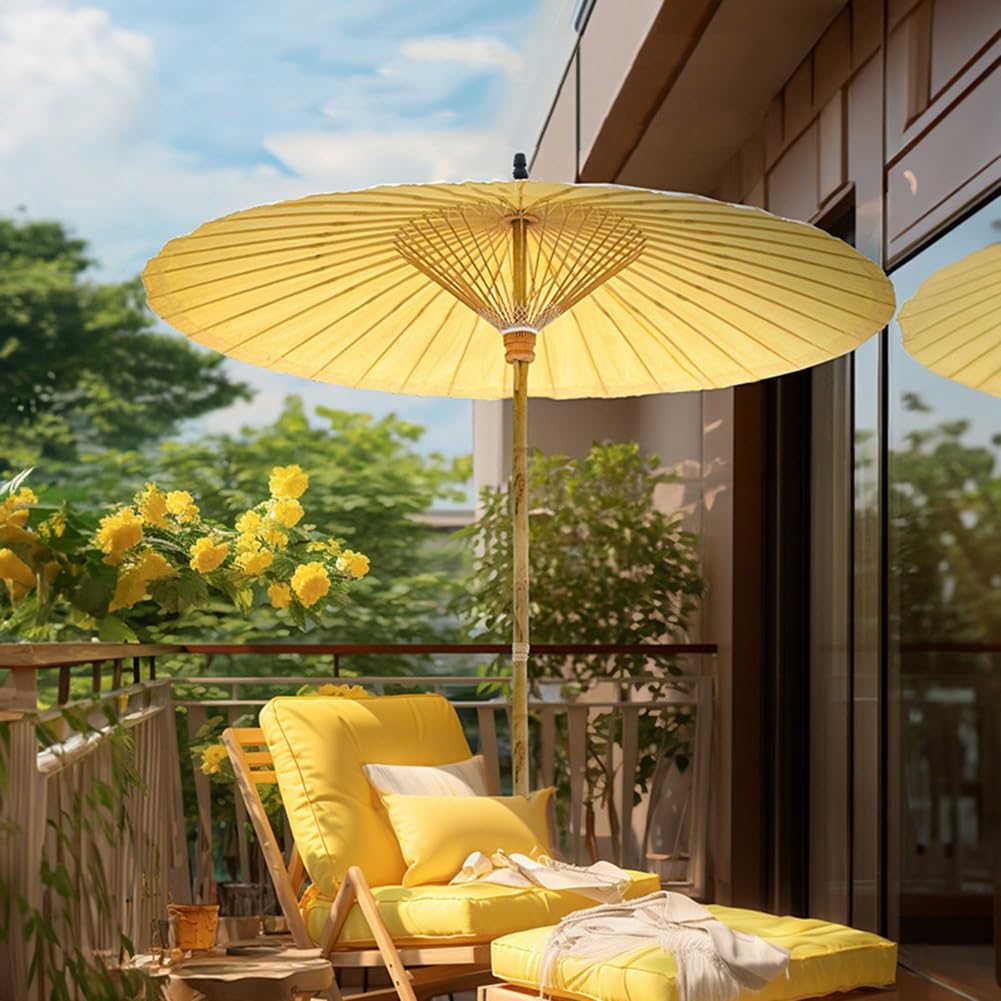 Parasol Ogrodowy 200 cm w Stylu Chińskim, Okrągły Bambusowy Parasol na Taras, Basen, Plaża, łatwe Otwieranie/Zamykanie, Ochrona UV