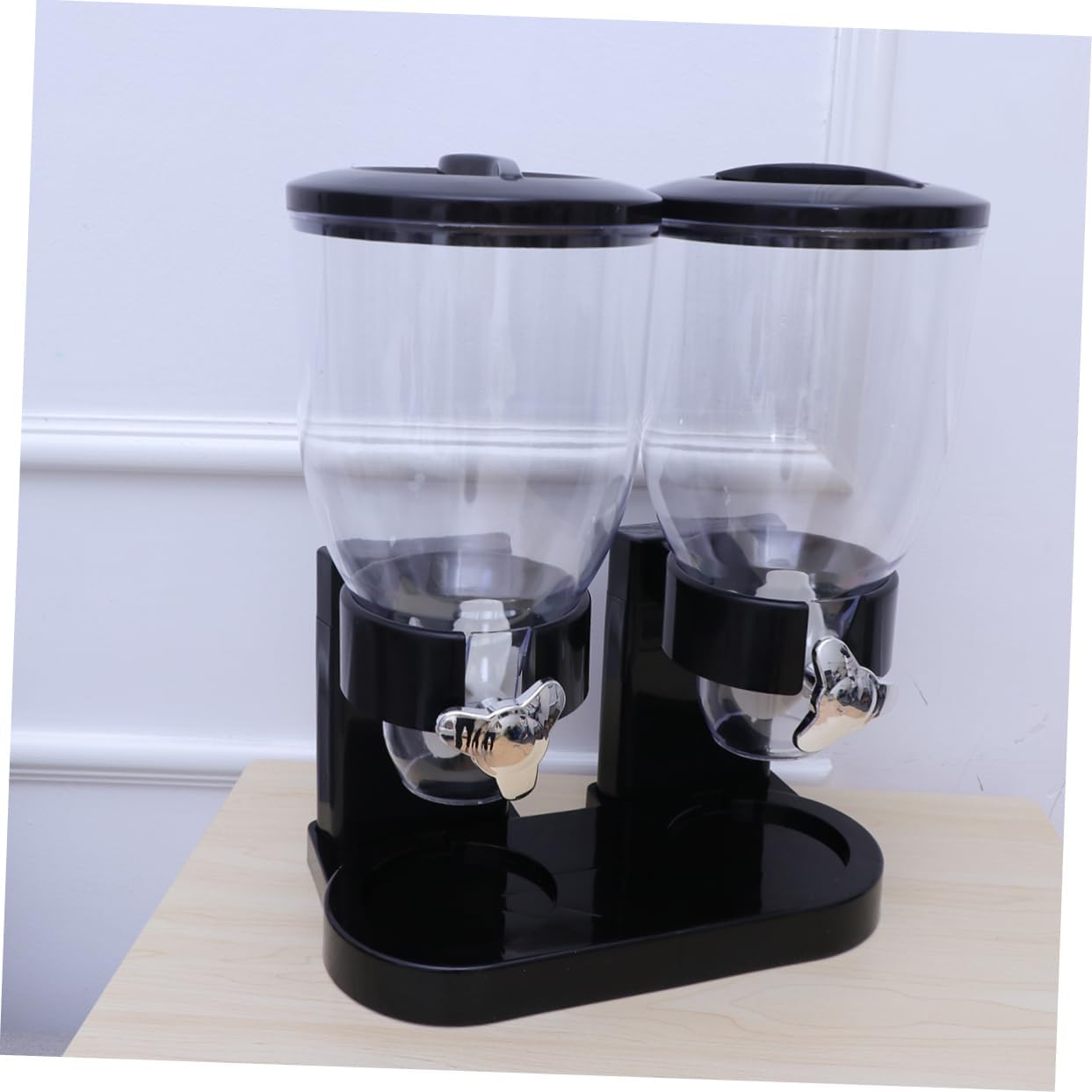 Ciieeo Double Cereal Dispenser for Oatmeal Black Dry Food Storage Canister Organizer Airtight Cereal Container for Kitchen for Cereal Granola and Snacks