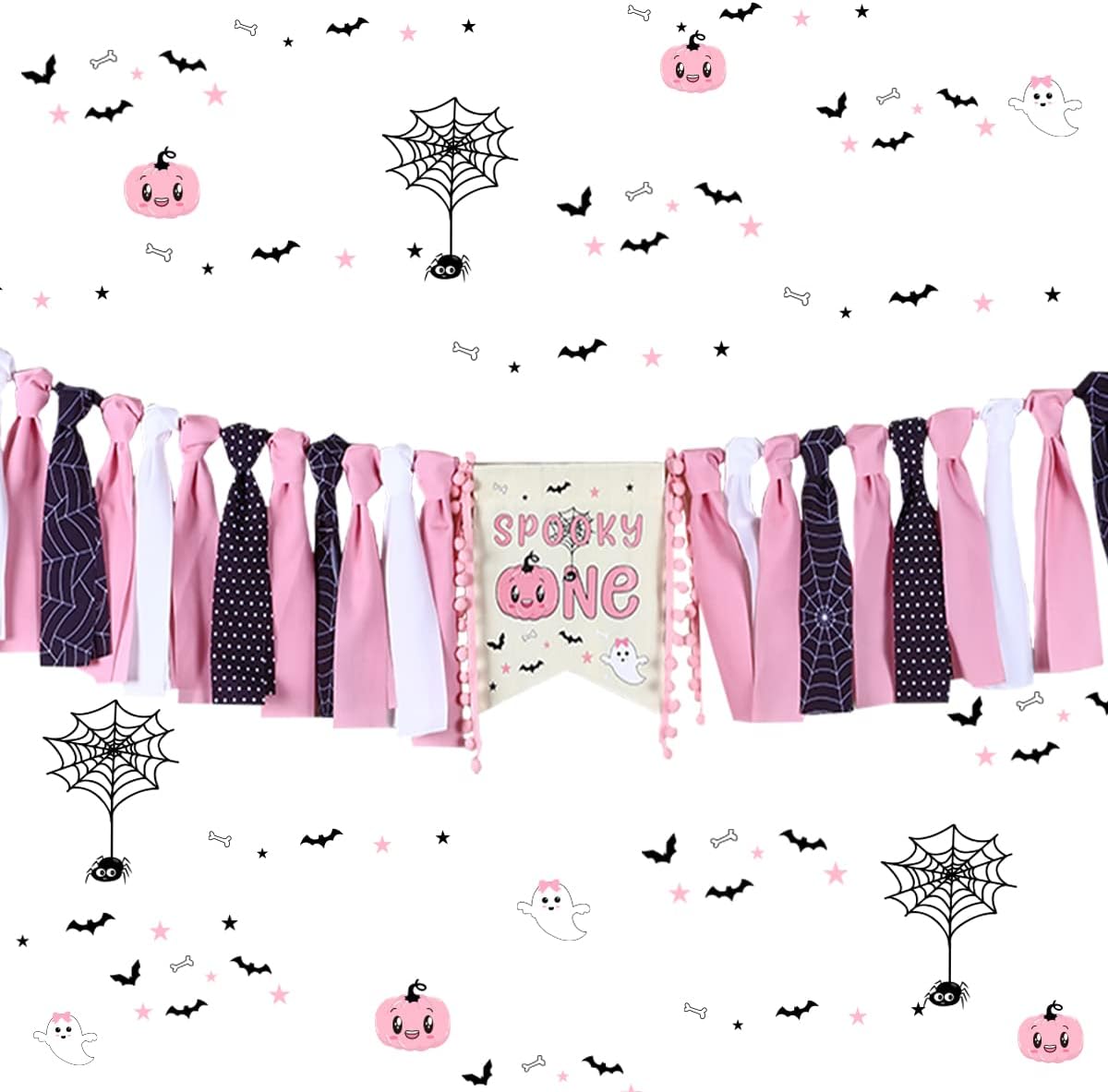 Spooky One Birthday Decorations Girl Halloween 1st Birthday Highchair Banner Pink The Spooky One Party Decorations Halloween Ghost Spider Party Decoration Little Ghost High Chair Decor Suppy