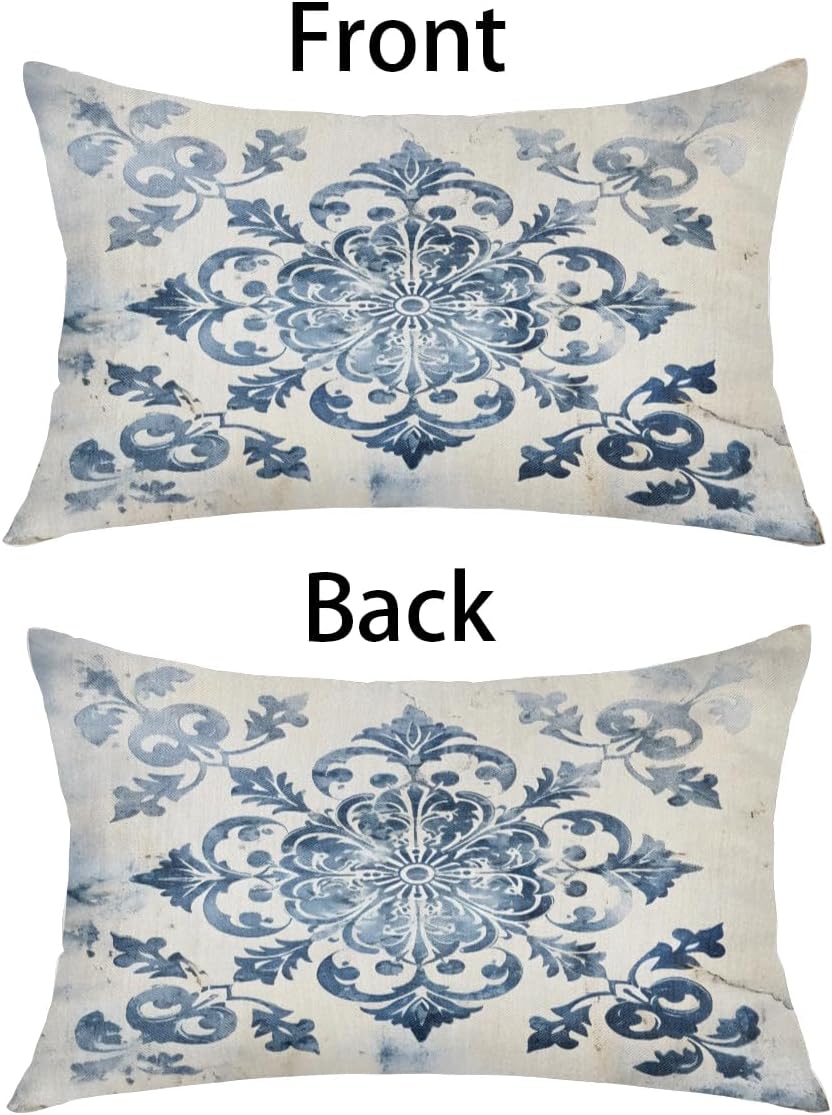 Pillow Covers Pack of 2 Blue Floral Flower Couch Pillow Covers 12x24 Inch Throw Pillow Cover for Home Decor Living Room Bedroom Car