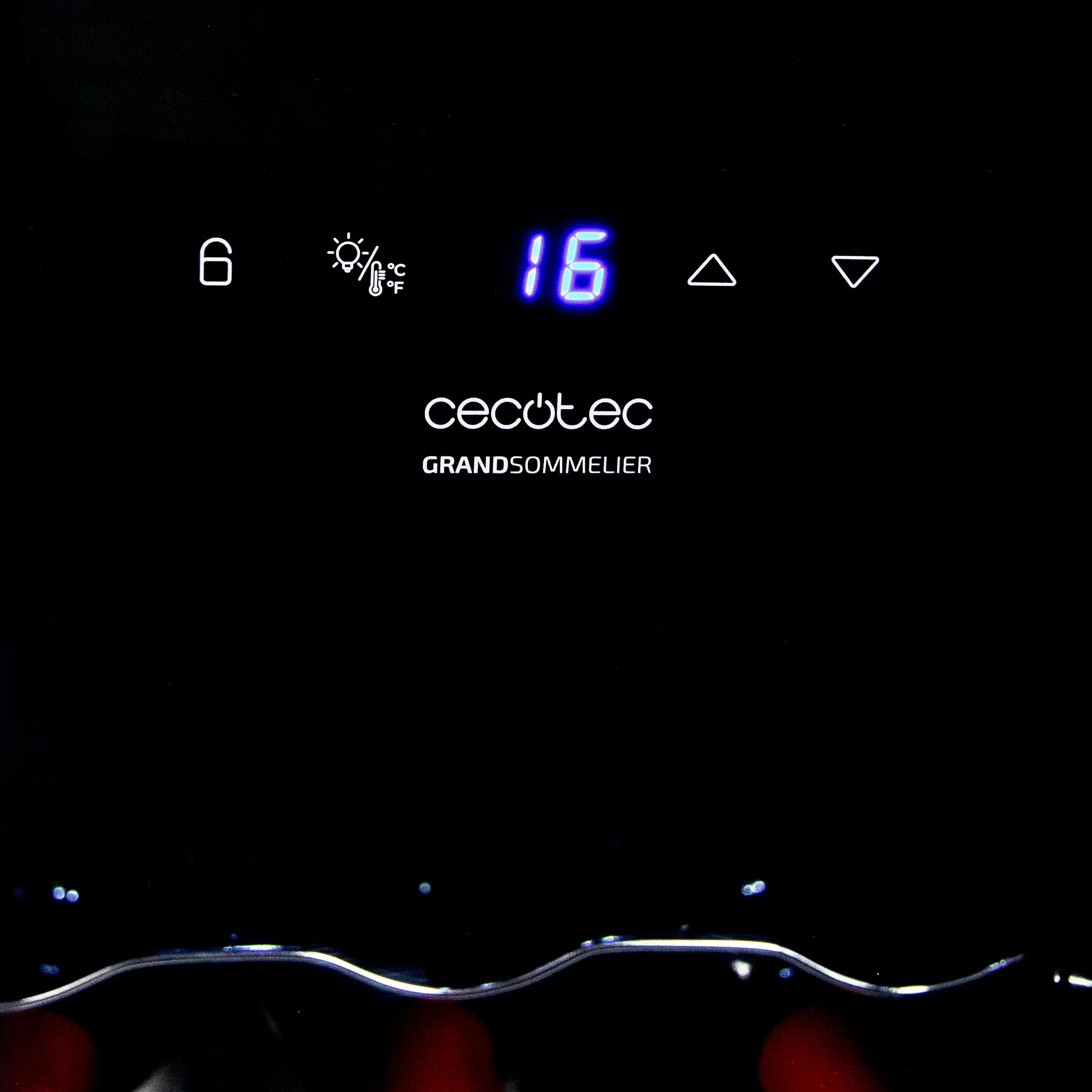 Cecotec Cantinetta Vino Bolero GrandSommelier 1550 CoolCrystal. 15 Bottiglie, Termoelettrica, Silenziosa 35dB, Temperatura 5-18ºC, Pannello Touch, LED Interno, Eco-Friendly, Design Elegante e Moderno