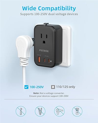 Miniatura 6 de PAEWOK Adaptador de viaje USB C, adaptador de enchufe de viaje europeo con 1 toma de CA y carga rápida USB (PD 20W), adaptador universal plegable
