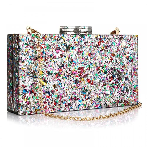 Image of Gets Acrylic Purses and Handbags for Women Multicolor Perspex Geometric Patterns Box Clutch Banquet Evening Crossbody Handbag