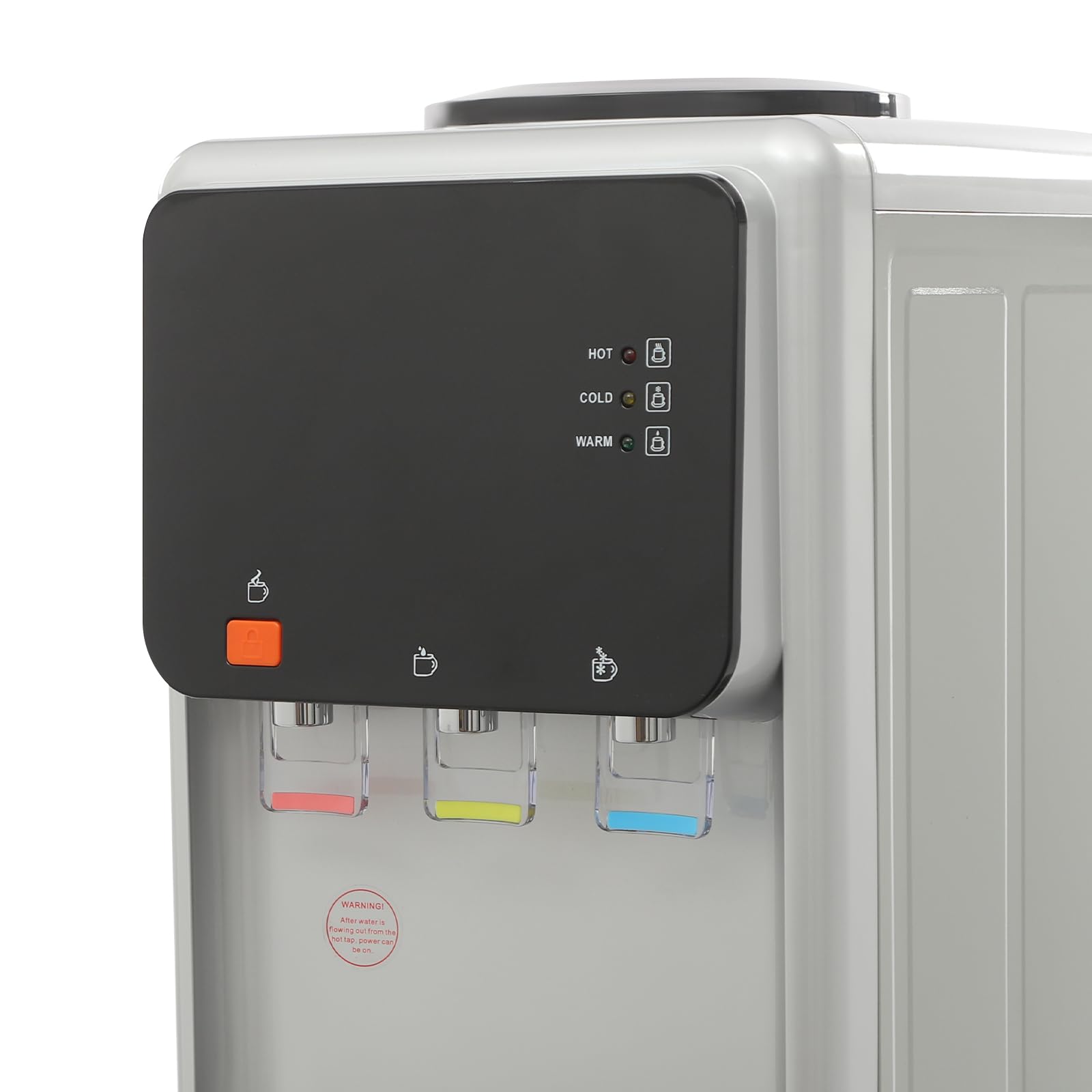 Wasserspender Oben beladen Heiß Kalt 3-Fach mit Staufach 500W Standgerät | ABS/Edelstahl, 3 Temperaturen (kalt/warm/heiß), 500W Heizung, 75W Kühlung, 19L Wasserflasche, Kindersicherung & Staufach