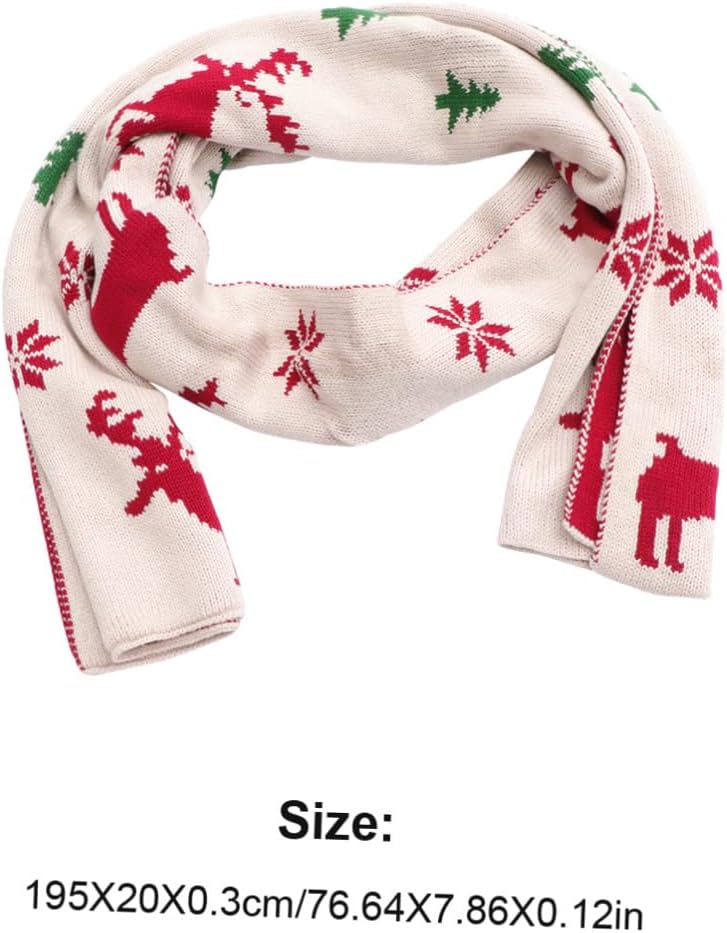 Hemoton Winter Warm Scarf for Couples, Beige Knitted Acrylic Fiber Shawl, Soft Xmas Neckerchief for Women and Men, Christmas Wrap for Cold Weather