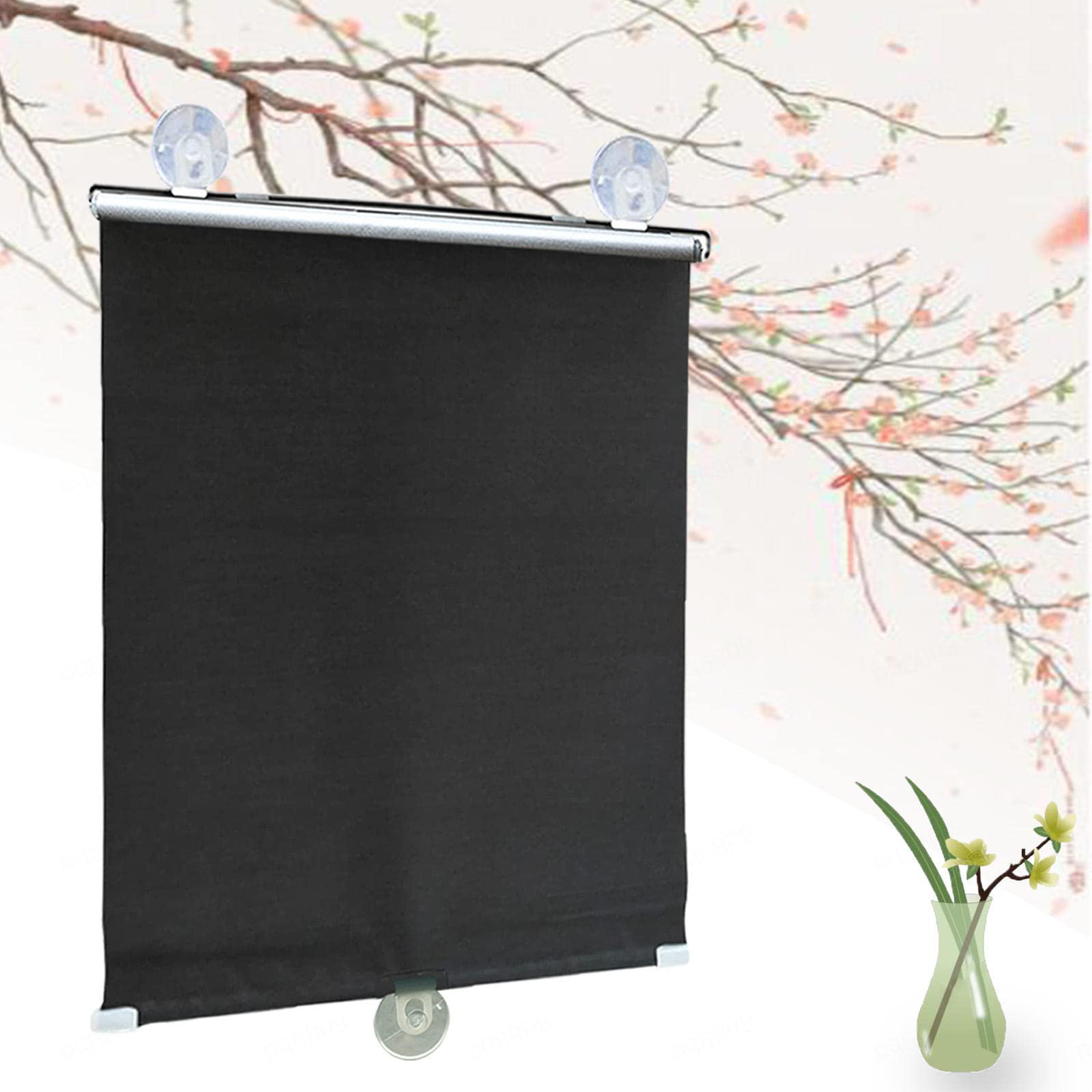 DECAKE Blackout Roll Up Shades with suction cups, sunscreen window curtains, Portable Sunshade blind for doors Home, 35 40 55 60cm, temporary Roller Shutter Heat Insulation,Black-68x125cm/27x49in