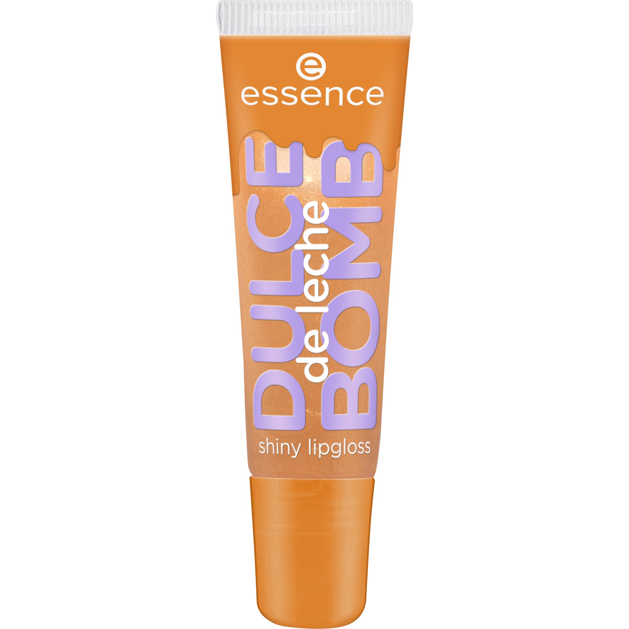 essence DULCE de leche BOMB shiny lipgloss 01 Cream Come True, brauner Lipgloss, goldener Schimmer, süßer Duft, nicht-klebrig, zart glänzend, 10 ml - 1