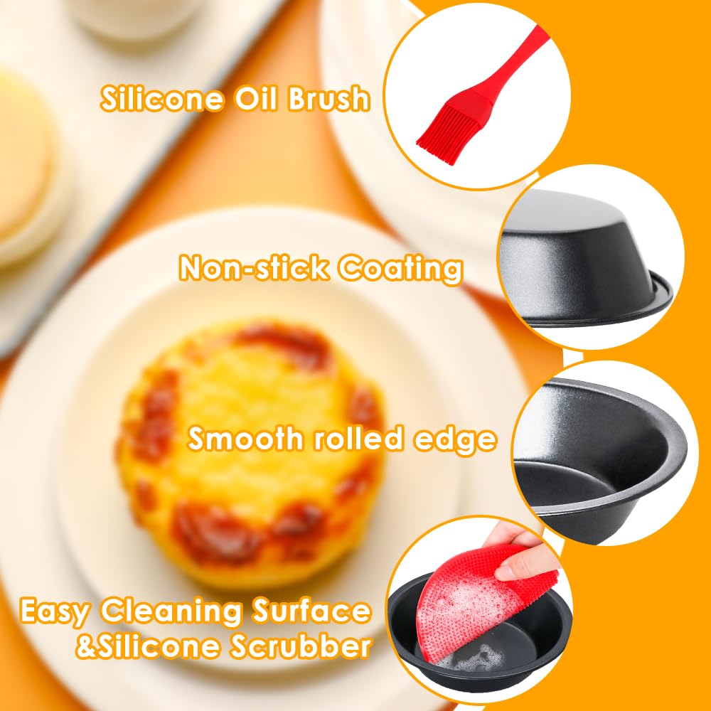 Paquete de 8 mini moldes para tartas, latas de pastel de 5 pulgadas, reutilizables, redondas, pequeñas, de acero al carbono, antiadherentes, redondas, pequeñas para hornear postres, tartas de