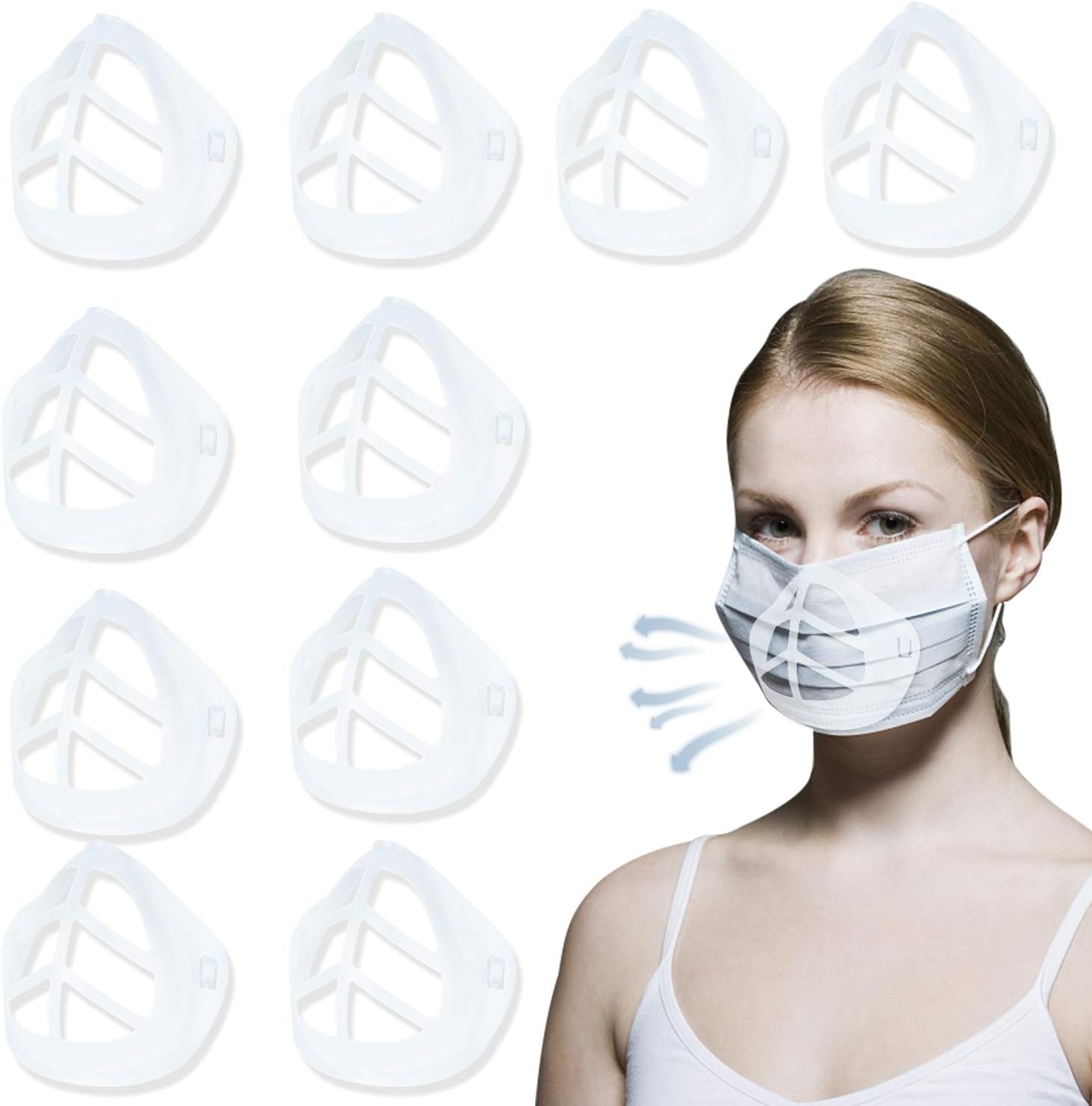 10Pcs Silicone Face Mask Bracket, Aweohtle Mask Bracket Internal Support Frame, Face Mask Inserts for Comfortable Breathing, Silicone 3D Mask Holder for Comfortable Mask Wearing