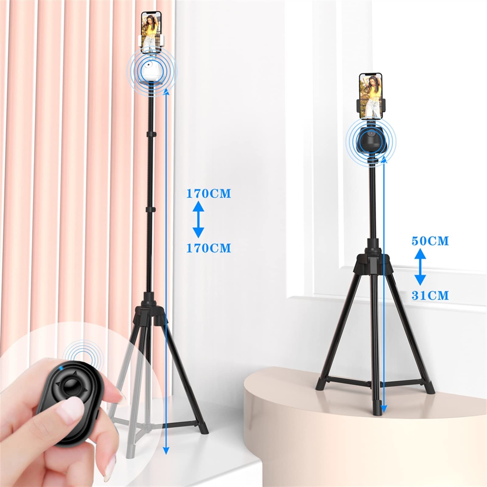 Videocamera, Face Tracking Smart Gimbal Stabilizzatore Supporto for telefono cellulare con rotazione automatica Selfie Stick Wireless Stand for Live Cast(White)