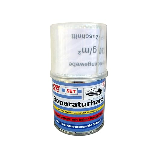 STC Polyester-Reparaturset mit Glasfasermatte 250g inkl. Härter, Spachtel