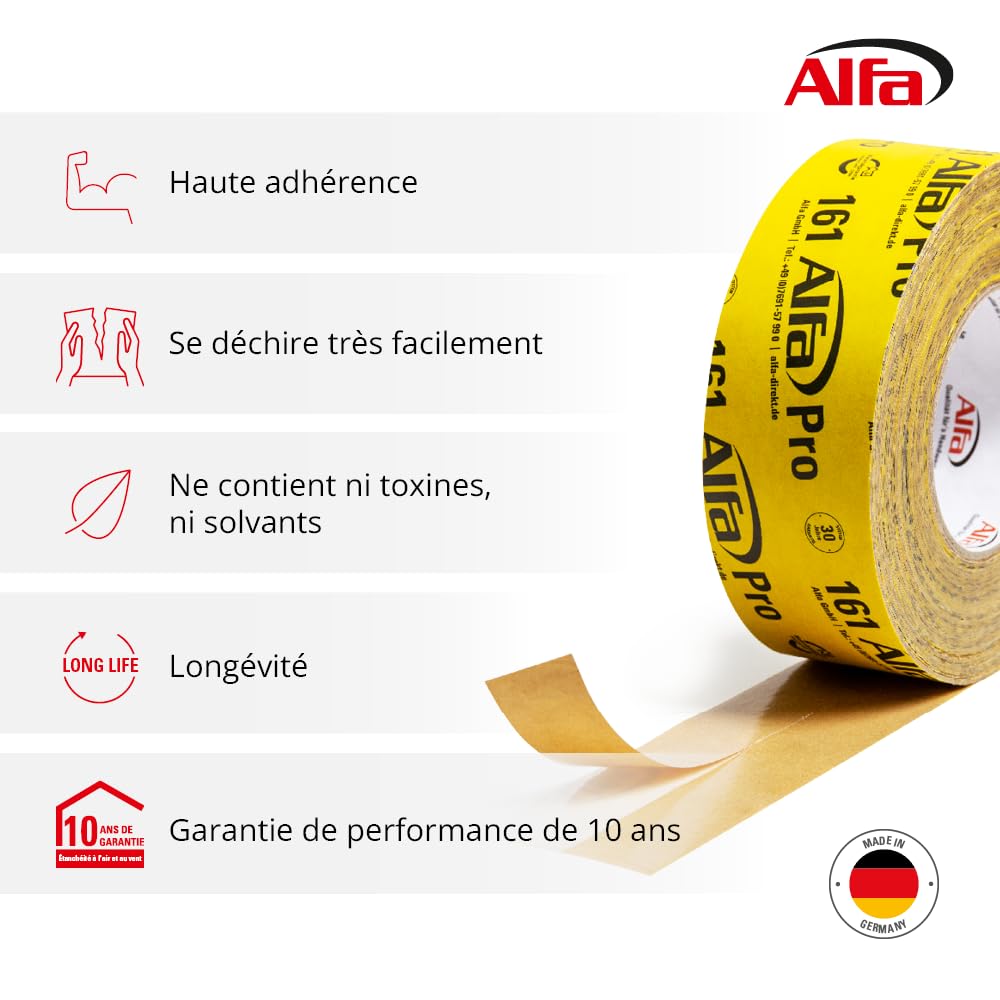 Alfa 161 Pro» - Ruban adhésif en papier haute performance, 2 pièces, 50 mm x 25 m, ultra fixant à usage intérieur