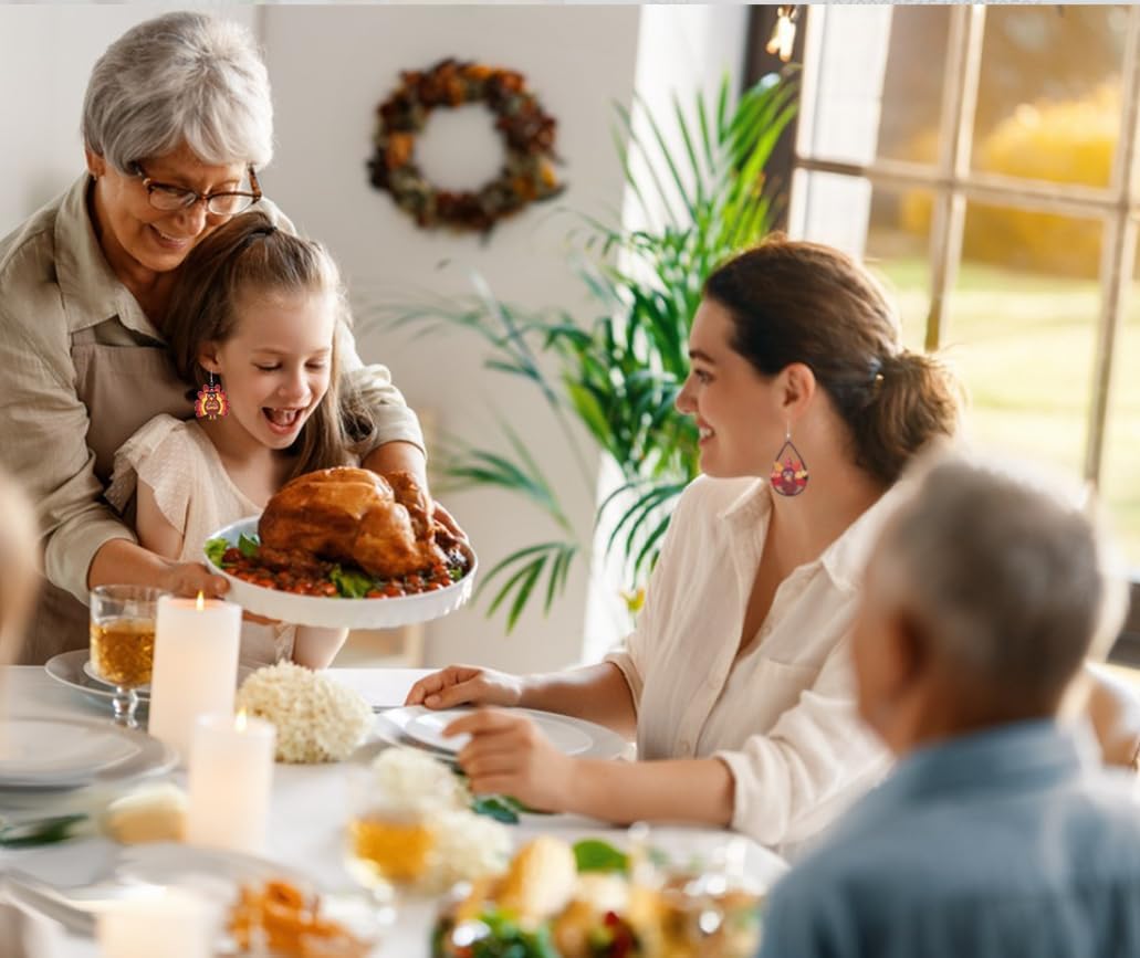 4 PCS Set Wooden Fall Earrings - Thanksgiving Turkey Pumpkin Maple Leaf Dangle Earrings - Colorful Holiday Autumn Festival Earrings - Image 7