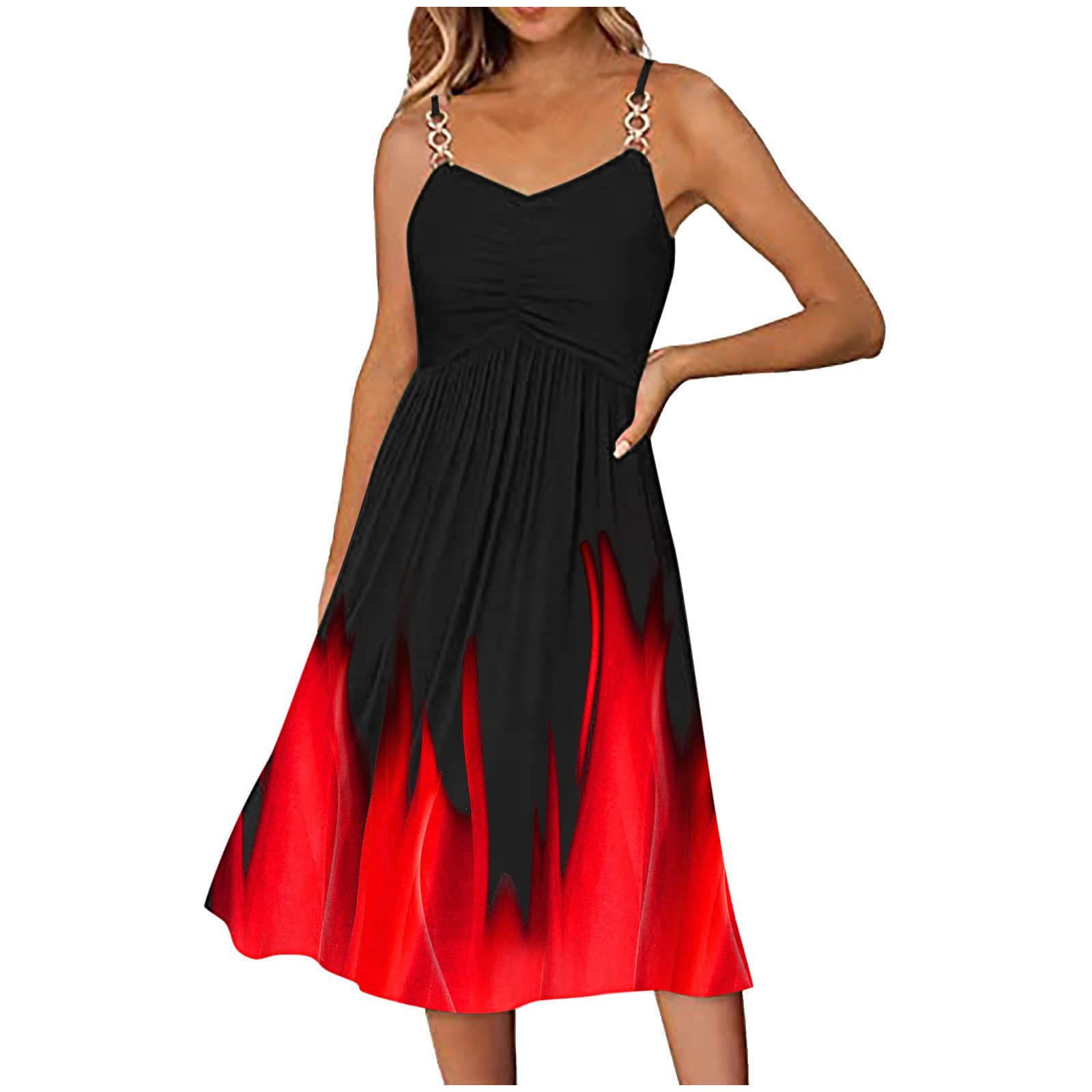 Boho Dress for Women Cold Shoulder Strapless Club Midi Dresses Gradient Pleated Swing Dress Elegant Color Block Dress
